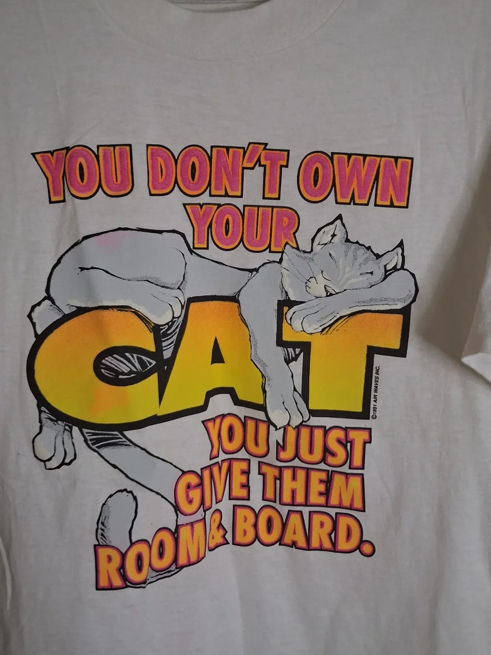 Vintage 1990's Cat Graphic Tee. You Don't Own Your Cat Design. Women's Size XL.